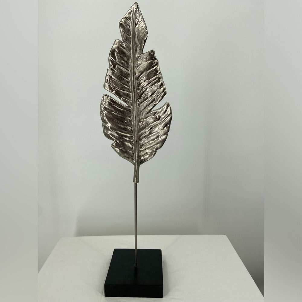Decorative Silver Leaf mounted on‎ a black Wood Base